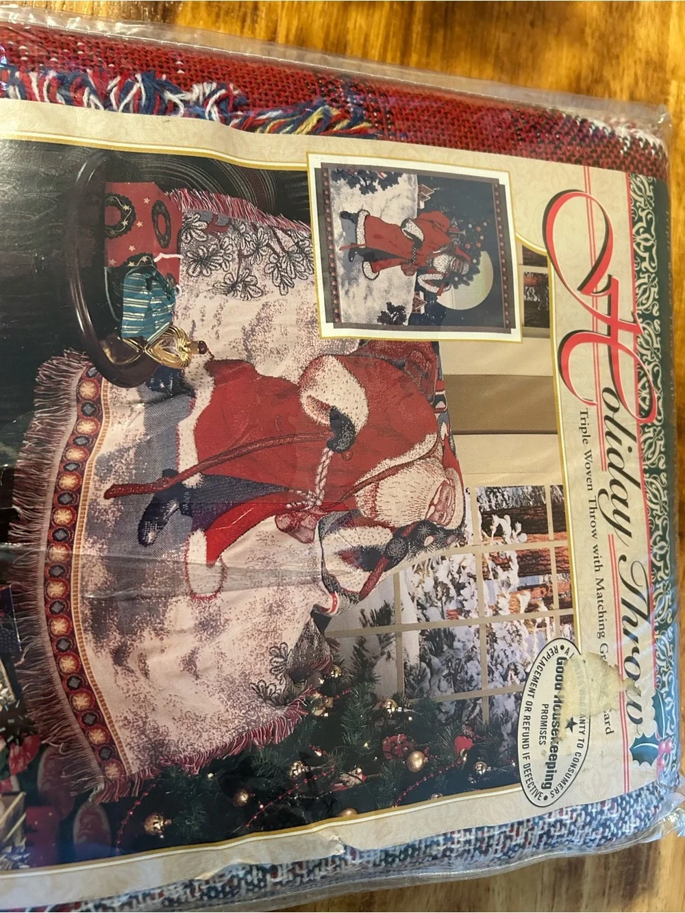 1996 Holiday Throw Blanket by Holiday Throw - Red, White & Green Santa Design